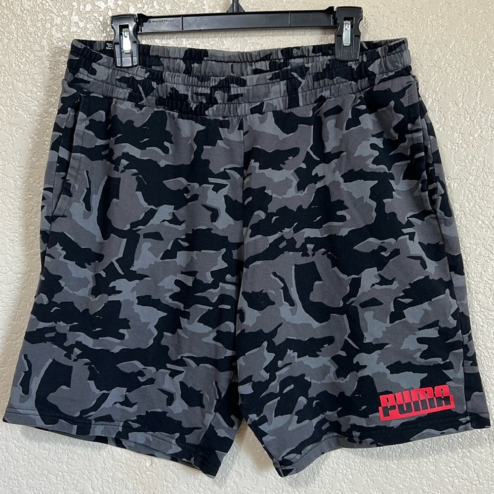 Puma Men’s Gray Black Camouflage Drawstring Cotton Shorts